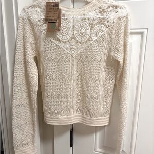 Elegant Cream Lace Long Sleeve Top